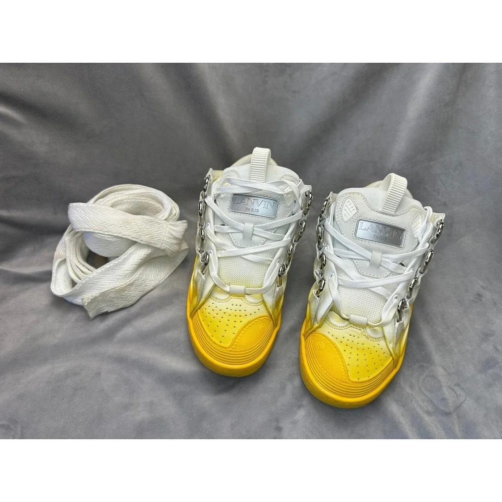 Lanvin Curb Sneakers 35 White Yellow Ombre Leather Skate Shoes Women‎